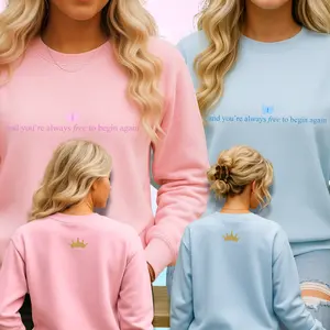Princess and Pauper Affirmation Crewneck Sweatshirt in Pink or Blue - Positive Vibes, Cozy Gift for Friends, Casual Outfit, Relaxation, Unique Style Fabric Knit Soft Womenswear Butterfly Elegant Light Matching Unisex Long Sleeve