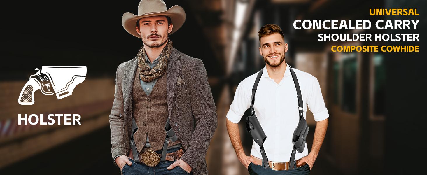 Shoulder Holster for Concealed Carry Adjustable Leather Shoulder Holster with Double Magazine Pouch, Fits 1911, Glock 17/19/23 and Most Similar Size Pistols, for Right Hand Use