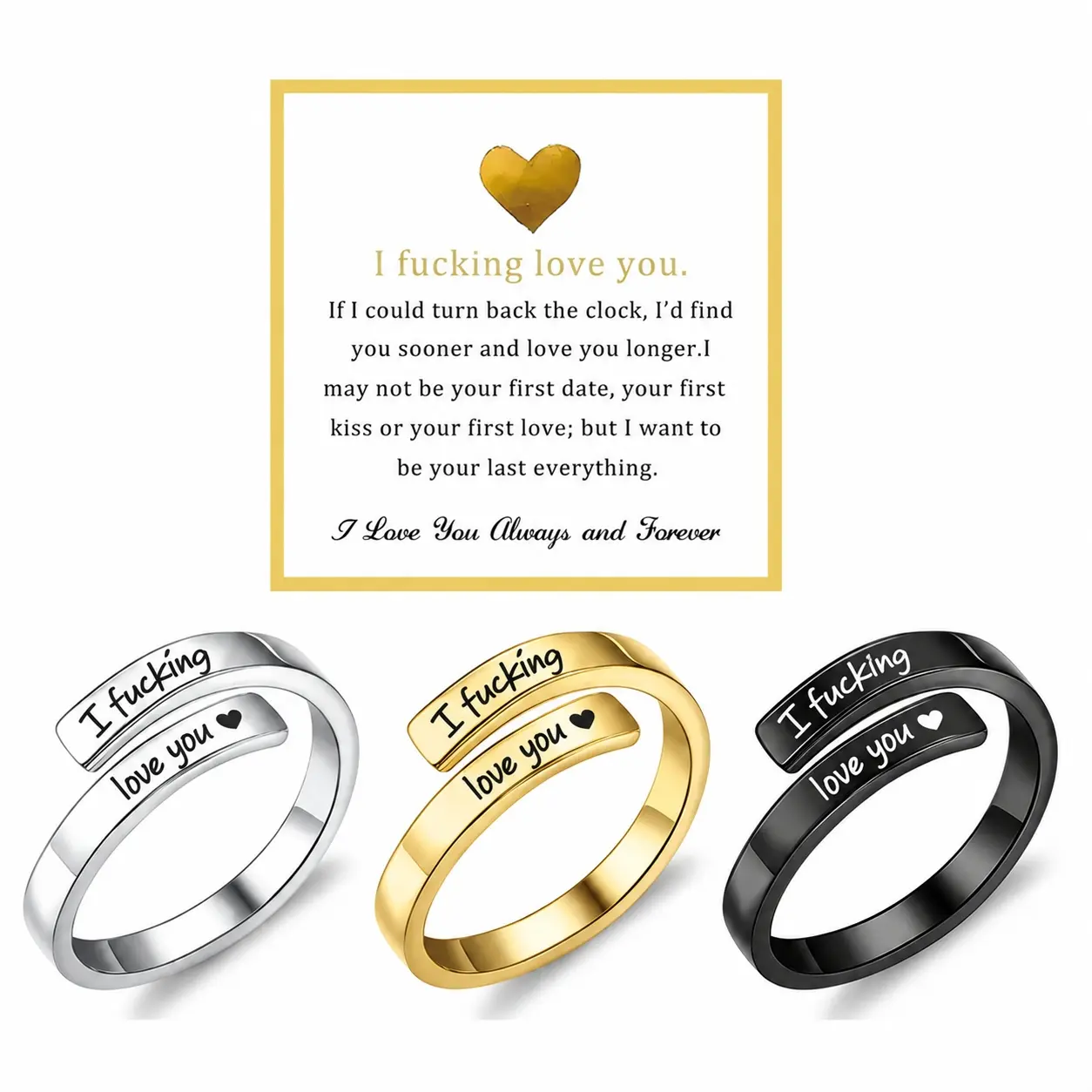 Vintage Spiral Wrap Twist Ring for Women, Adjustable Open Stainless Steel Ring with Heart Engraving, Sweet Promise Jewelry Gift for Girlfriend Wife 