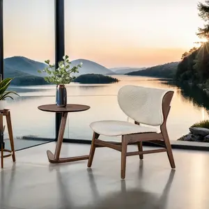 Graham Lunara Mid-Century Modern Solid Wood Side Table with Accent Chair Set, Bedside, Elegant Design, Ideal for Home Decor