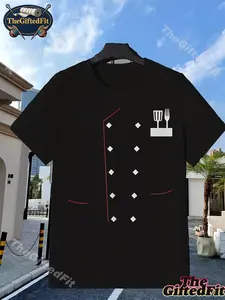 Men'S Chef Uniform Jacket with Knife Soft Everyday And Christmas Eve Outfit Seasonal Casual Wear Festive Design Comfortable Fit Short Sleeve Top