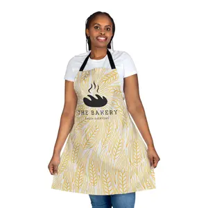 Apron, Bakery Wheat Pattern with Bread Loaf and Bakery Quote Personalized, Kitchen Cooking Gift, Custom Chef Apron, Baking Lover Gift,