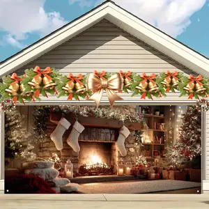 Christmas Garage Door Banner Outdoor Decoration, Large Fabric Gate Cover, Perfect for Holiday Wall Art, Photo Booths, Weddings, Parties