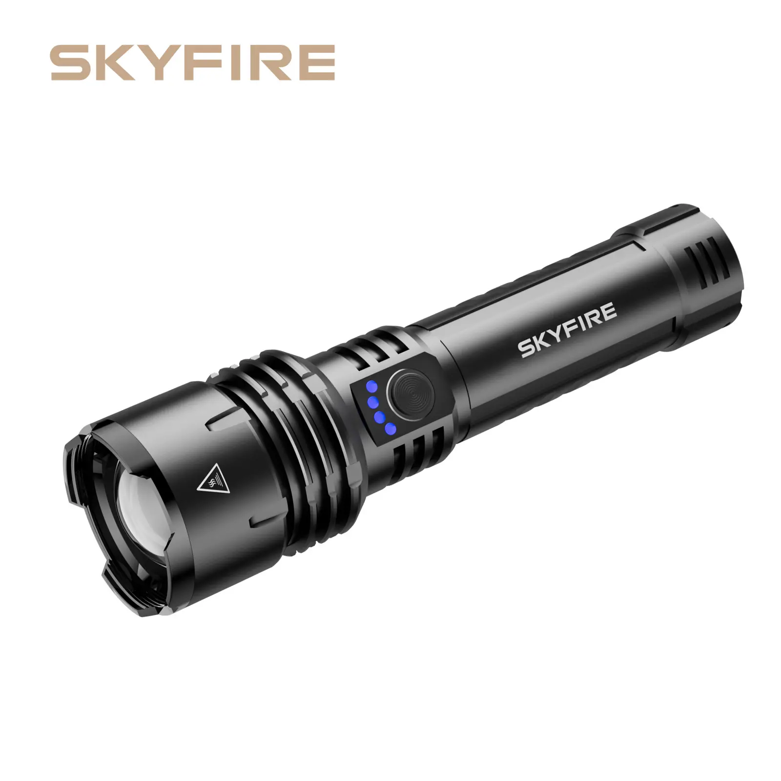 SKYFIRE 1376 Super Bright High Performance Rechargeable Powerful Flashlight - LED Torch with Fire-Gathering Lens, Zoomable, 5 Lighting Modes, Water Resistant, Included Batteries for Camping, Outdoor Activities, Super Bright Flashlight, High Performance Fl