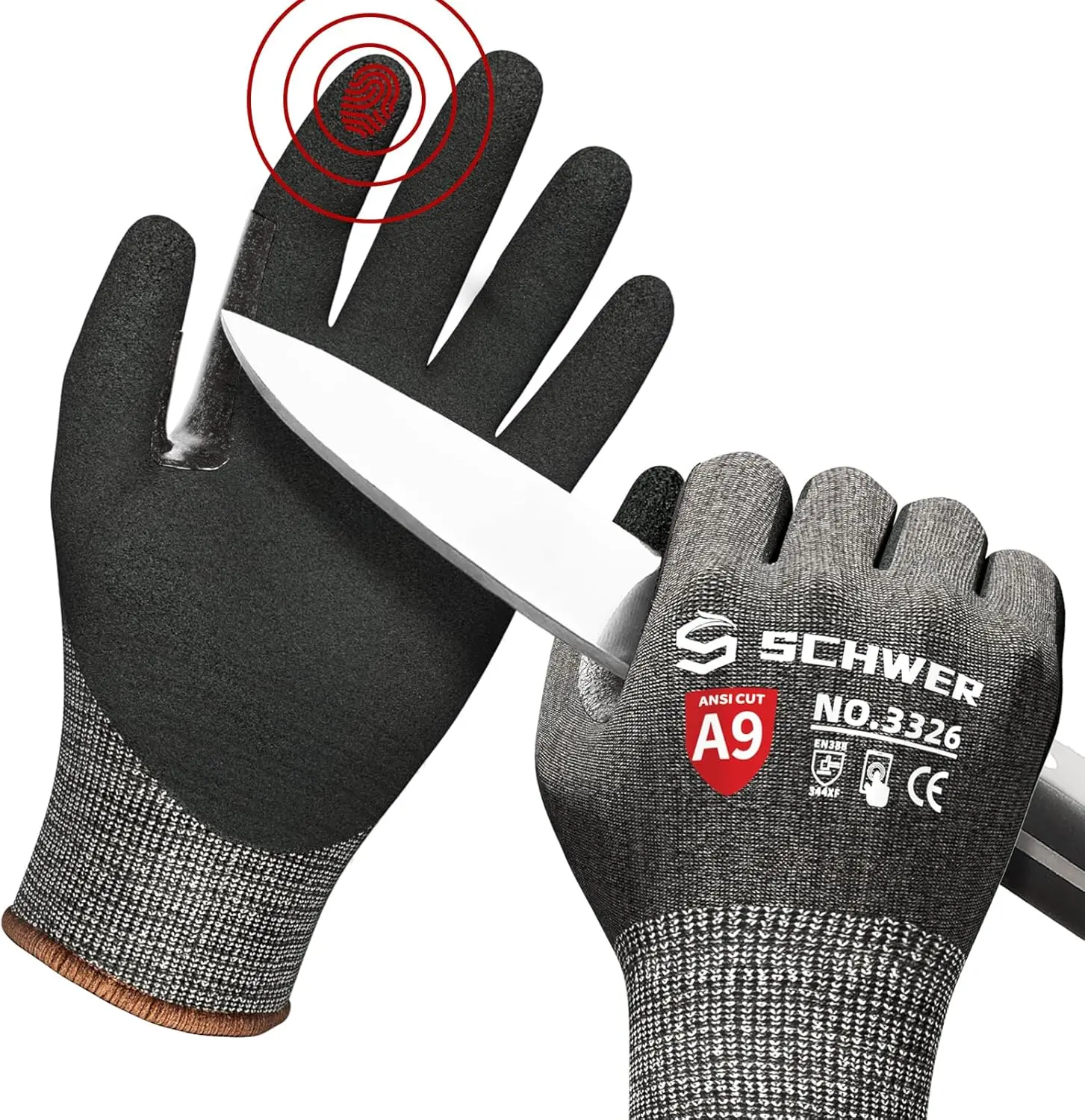 Schwer Proguard Highest Level Cut Resistant Work Gloves PR3326 for Extreme Protection，Ansi A9 Cut Gloves with Reinforced Thumb, Non Slip, Non PFAS, Durable, Touch-Screen, Black 1 Pair（Xxl）
