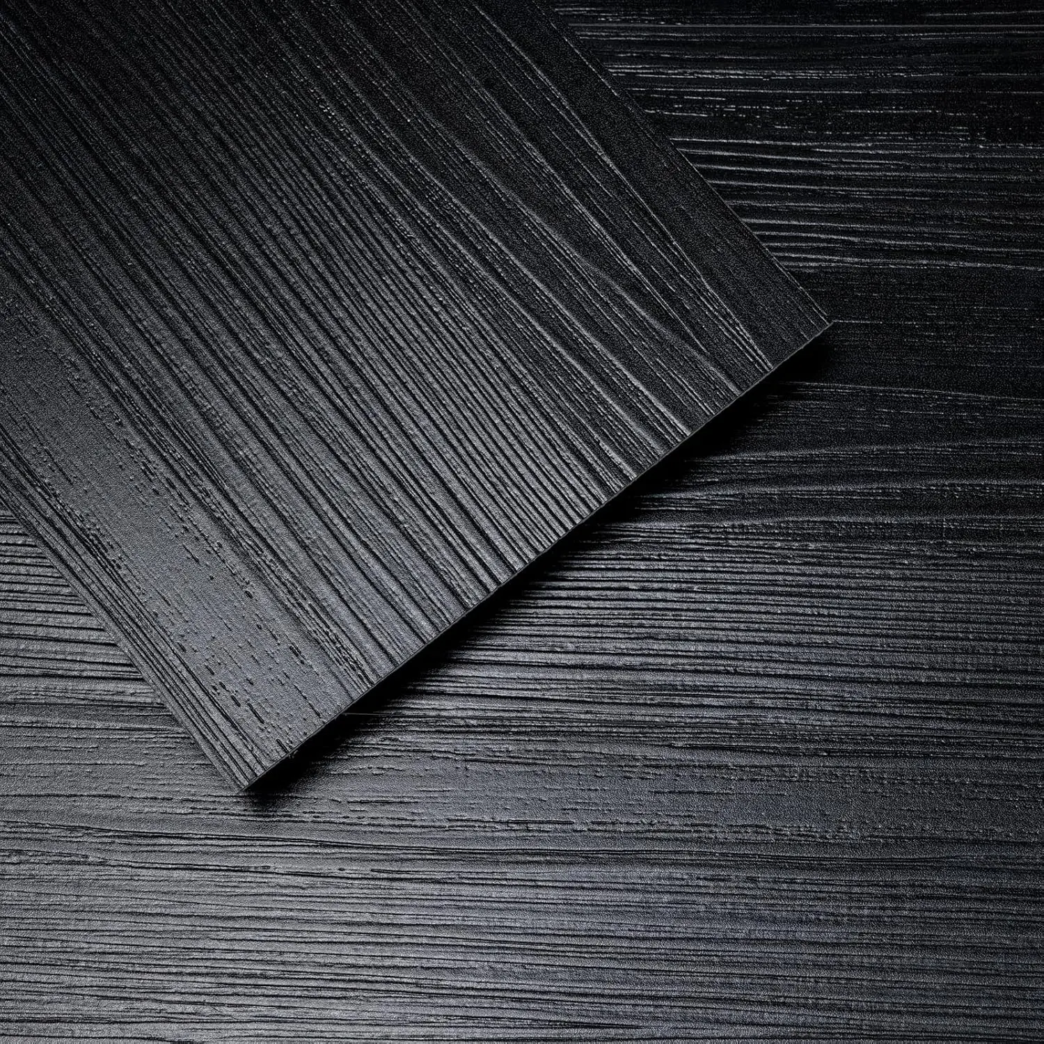 Black Peel and Stick Vinyl Flooring Planks 12-Pack (18 Sq Ft) - Matte Finish, Black Stripe Wood Grain, Easy to Install, Durable, High Strength, No Damage to Floor, Removable for Bedroom, Living Room, Durability