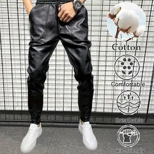 Premium high-cotton blend with a shiny finish, harem drop-crotch design, and ribbed ankle cuffs. Ideal for bold streetwear and casual fits.