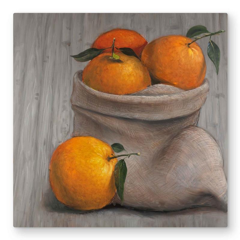 212 MAIN 32 x 32 in. Artistic Hyperrealism Fruit Still-Life Aluminum Metal Wall Art Print - Lightweight, Durable Oranges Bag Artwork, Warm Hues, Easy to Clean, Kitchen-Dining Room Decor, Gift Option for Culinary Enthusiasts