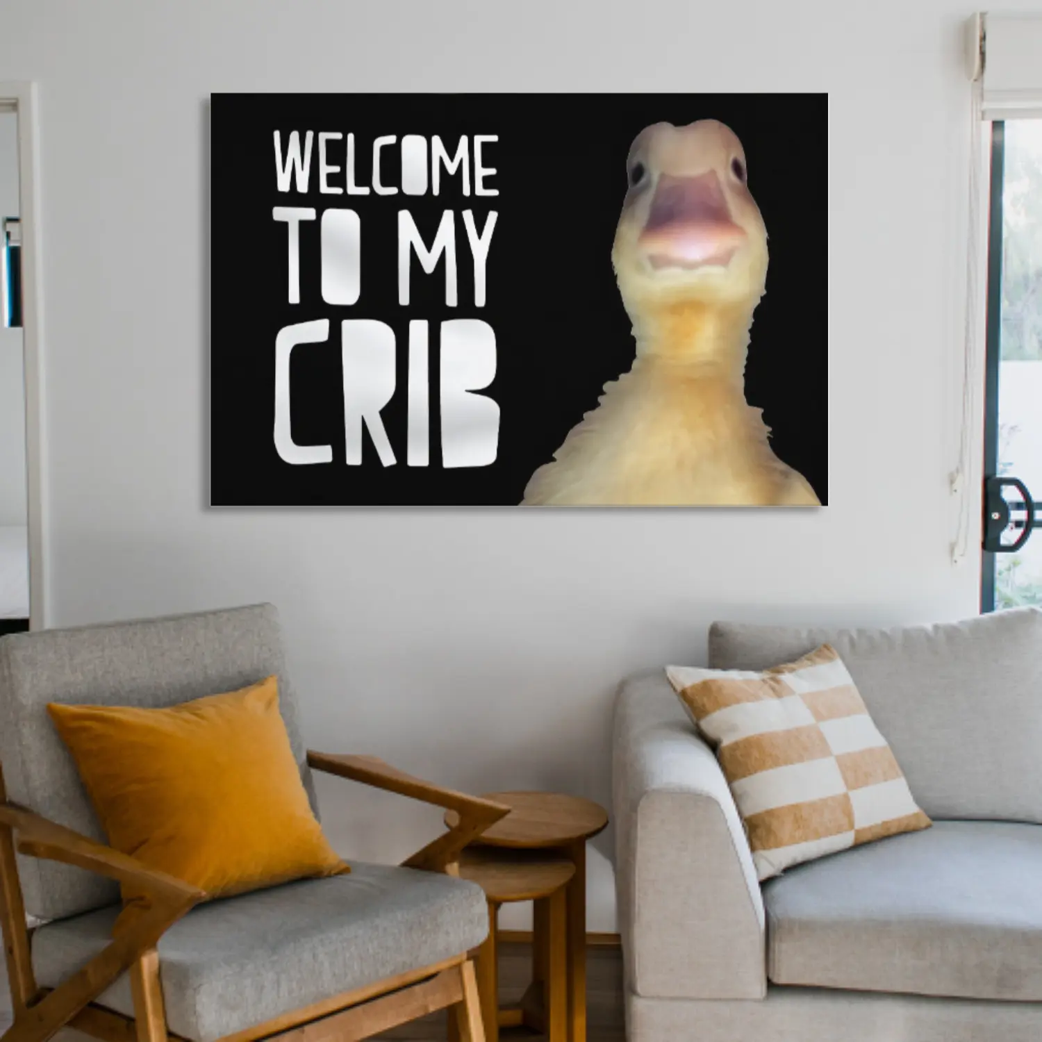 Welcome To My Crib Letter & Duck Pattern Poster Canvas Wall Art with Wooden Frame, Funny Painting for Room Decor, Wall Hanging Decor for Living Room & Bedroom, Home Decor, Decoration Items, Wall Tapestries