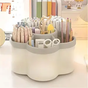 Rotating Desktop Organizer Box, Multi-Compartment Plastic Pen Holder, Ideal for Office Supplies, Makeup Brushes, Stationery