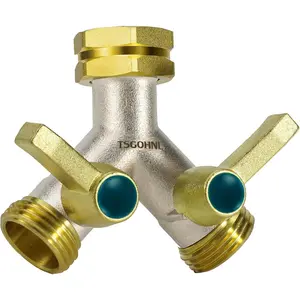 splitter, Duty Brass Y splitter, Rust Resistant Two-Way Faucet splitter, Frost Resistant Hose splitter,Brass Nickel,Extended Handle Valve