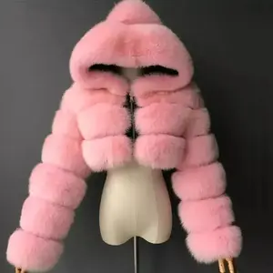 Furry Cropped Faux Fur Coat with Hood – Plush Warm Stylish Outerwear for Cold Weather