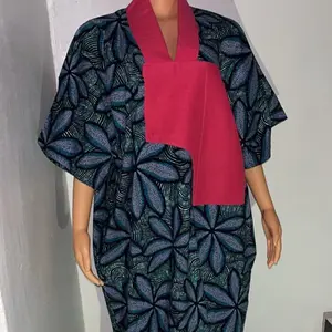 Ankara Bubu Women's Casual Maxi Dress with V Neck, Long Sleeves, and Floral Pattern