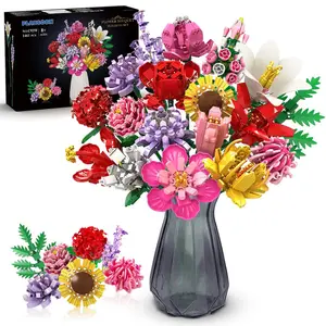 PLAXSOON 1461PCS Flower Bouquet Building Blocks, 18 Flowers & Fruit Ornaments, Everlasting Home Decor, Ideal Gift for Adults & Women, Perfect for Mother's Day & Father's Day. Vase NOT included.