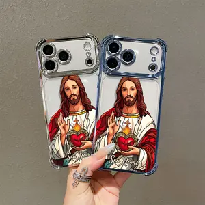 Love Jesus Themed Electroplated TPU Smartphone Case - 4-Corner Airbag Shockproof, Transparent Protector Cover, Fits iPhone 11/12/13/14/15/16/17 Pro Max Cellphone Devices, Mobile Phone Accessory