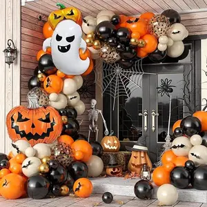 Halloween Balloon Arch Garland with Balloon Pumpkin, Sand White Orange Black Gold Balloons Confetti Bat Sticker for Halloween Party Decoration Home Garden Outdoor.