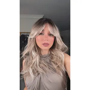 EllaRae | Sage Style Wig | Silver Blonde Ombre Wavy Mid-Length with Curtain Bangs