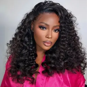 OQ HAIR Wand Curl Wear Go Half Wig 3 IN 1 Seamless Flip Over Wig 250% Density Glueless Human Hair Wigs With Drawstring Invisible Hairline for Women Beginner Friendly Wear Go Vacation Hair Wigs