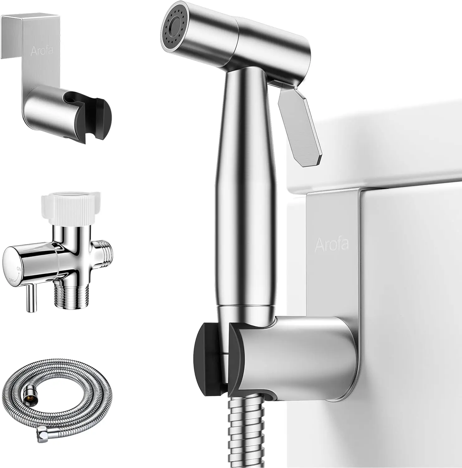Brushed Nickel Iron Bidet Faucet Set - Stainless Steel, Handheld Sprayer, Adjustable Water Pressure, Bidet Hose for Feminine Care