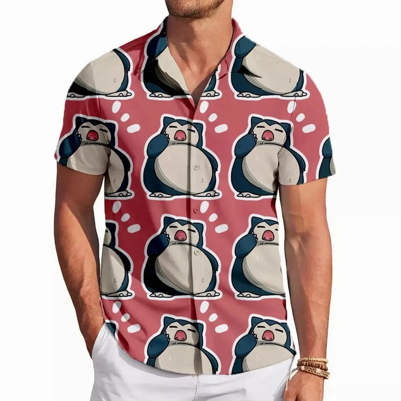 Sleepy Snorlax PKM Hawaiian Shirt | Cool Summer Anime Vibes for Men & Fans