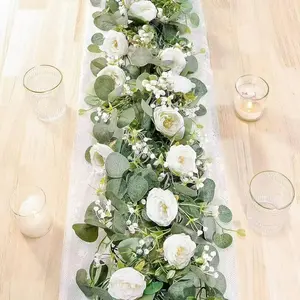 Artificial Eucalyptus Garland, Faux Eucalyptus Flowers, Faux Flower Garland, Fake Flower Garland, Decorative Flower for Wedding, Home Party, Craft, Art Table Decor