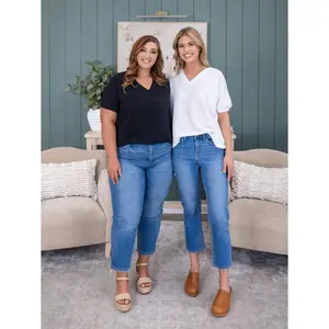 Women's Mid-Rise Crop Straight Jeans with Uneven Hem Detail | Sizes 0-15