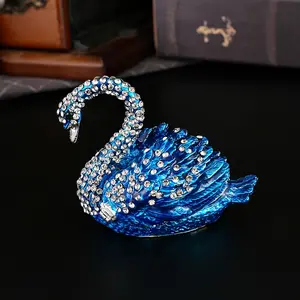 A Hand-Painted Blue Swan Statue Jewelry Box, Adorned with Sparkling And Enamel - a Unique Collector'S Ring Holder And a Quirky Organizer for Birthdays And Gifts
