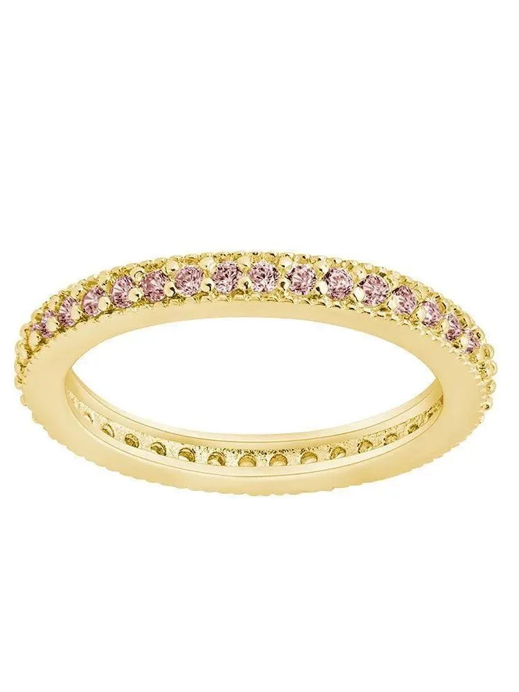 Sterling Silver 2.5mm Thin Pink CZ Band Ring Sterling Silver 2.5mm Thin Pink CZ Band Ring