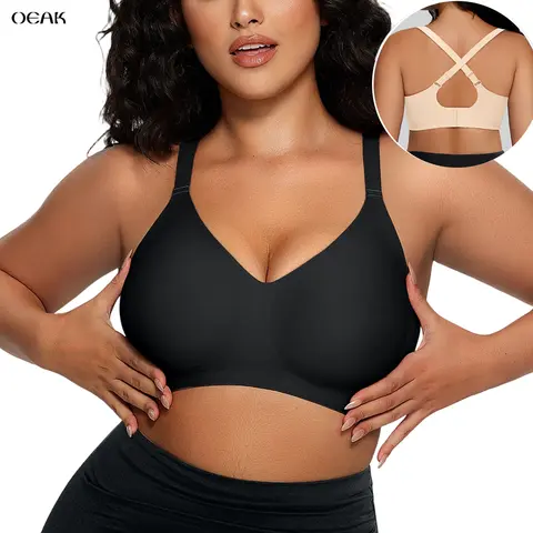 OEAK Womens Comfortable Jelly Strip Bras Wireless Seamless Full Coverage Bra Buttery Soft Everyday Tshirt Bra Convertible Bra