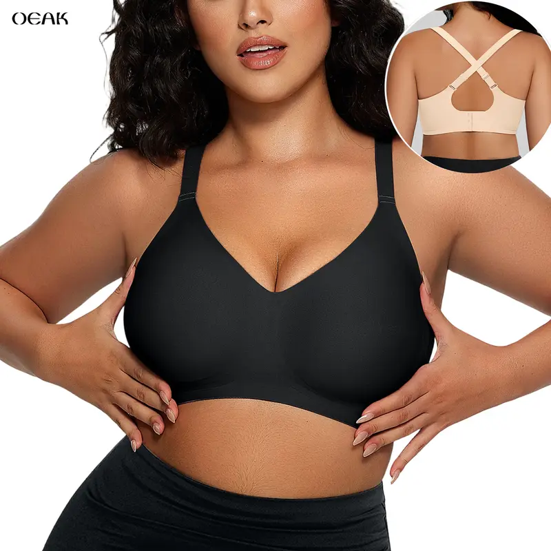 OEAK Womens Comfortable Jelly Strip Bras Wireless Seamless Full Coverage Bra Buttery Soft Everyday Tshirt Bra Convertible Bra