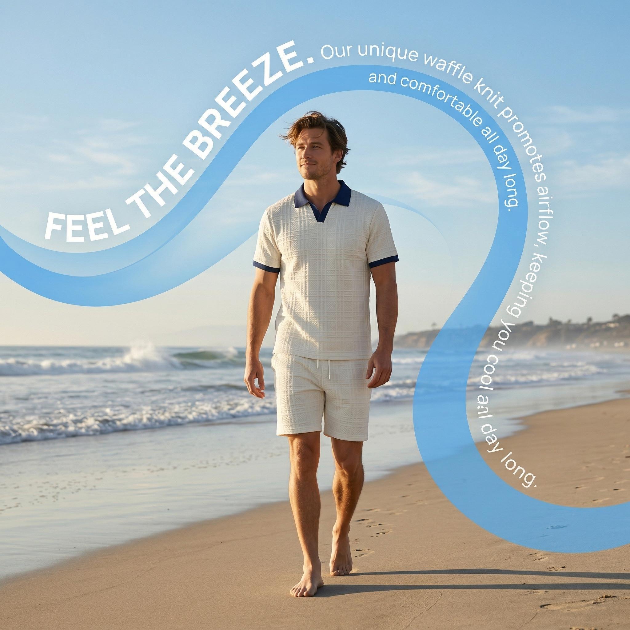 Men's Casual 2 Piece Set, Textured V Neck Short Sleeve Shirt & Shorts for Daily Wear