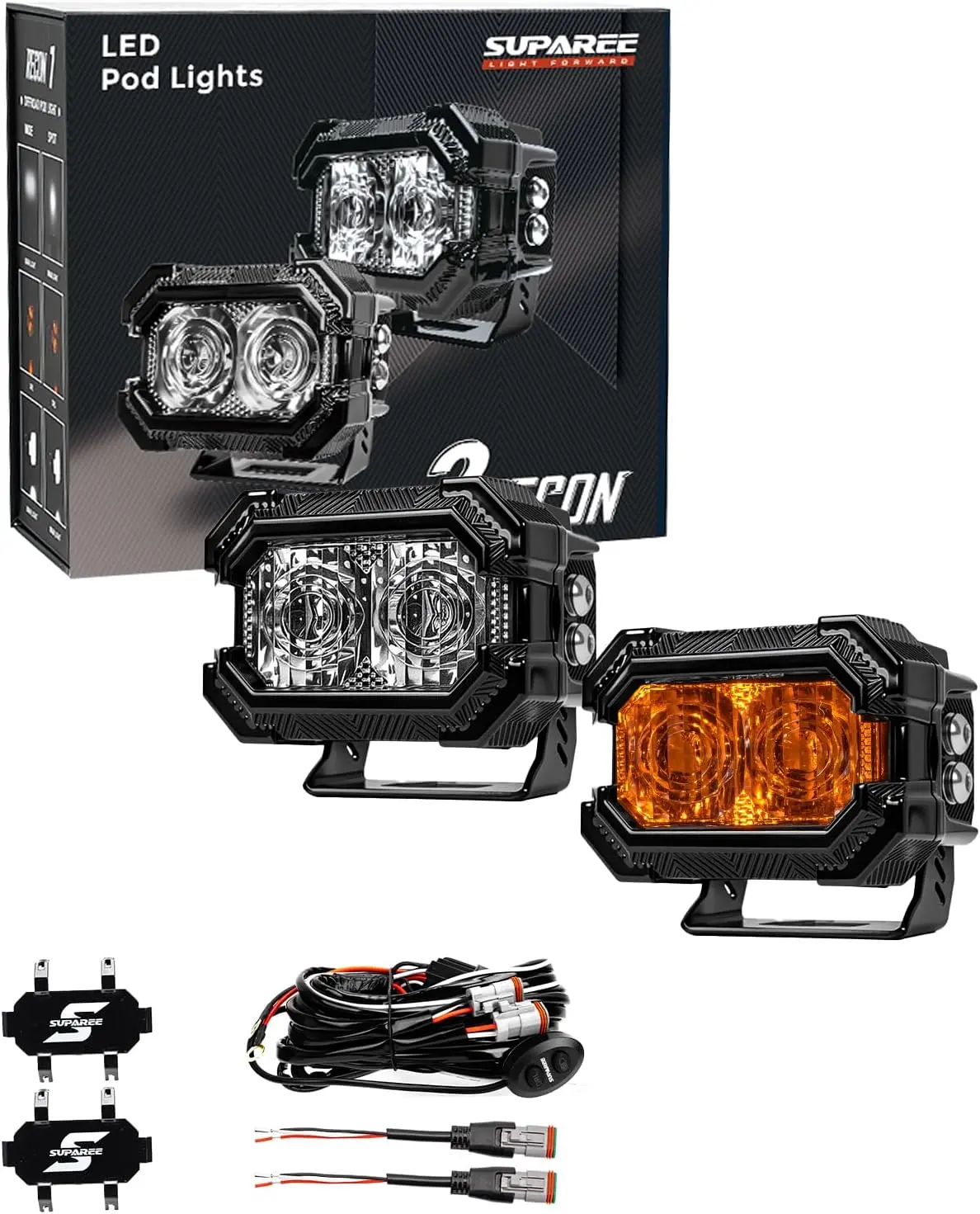 Recon 2 3" LED Pods with Amber DRL Spot and Wide Beam