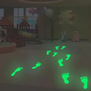 Glowing Footprint Stickers, 2 Sheets (9 Pairs) for Halloween, Christmas, Saint Patrick's Day, Easy to Apply, Home Office Decor