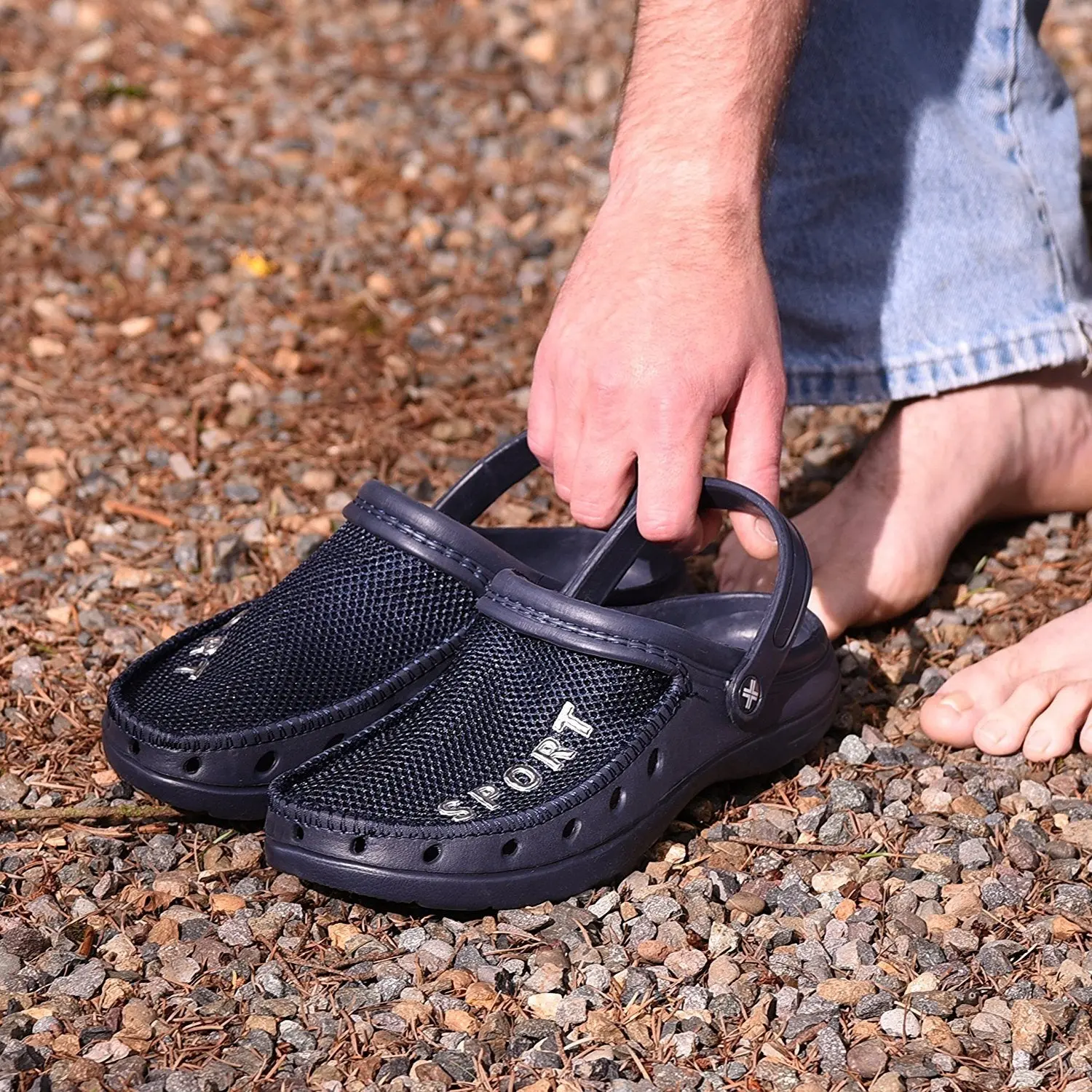 Roxoni Men’s Rubber Sport Clogs with Breathable Mesh Upper