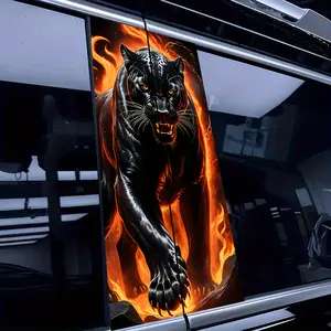 2-Piece Vinyl Car Decals - Cartoon Leopard in Flames Design for Car Front, Self-Adhesive Plastic Surface Decals, Anime & Jungle Themed Animal Decals, Semi-Matte Finish, Fantasy Car Embellishment Windshield Sticker