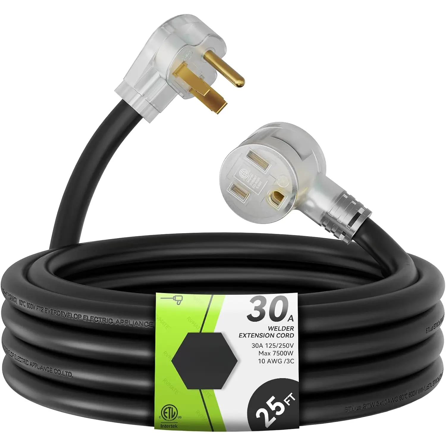 250V 25  Welder Extension Cord, 10 AWG NEMA 6-50 STW Heavy Duty Welding Cord with LED