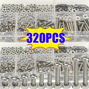 320pcs Stainless Steel Screw and Nut Set, Hex Quick-Release Nuts, M2-M5 Sizes, Corrosion-Resistant Metal Fasteners, DIY, Repair, Industrial Use