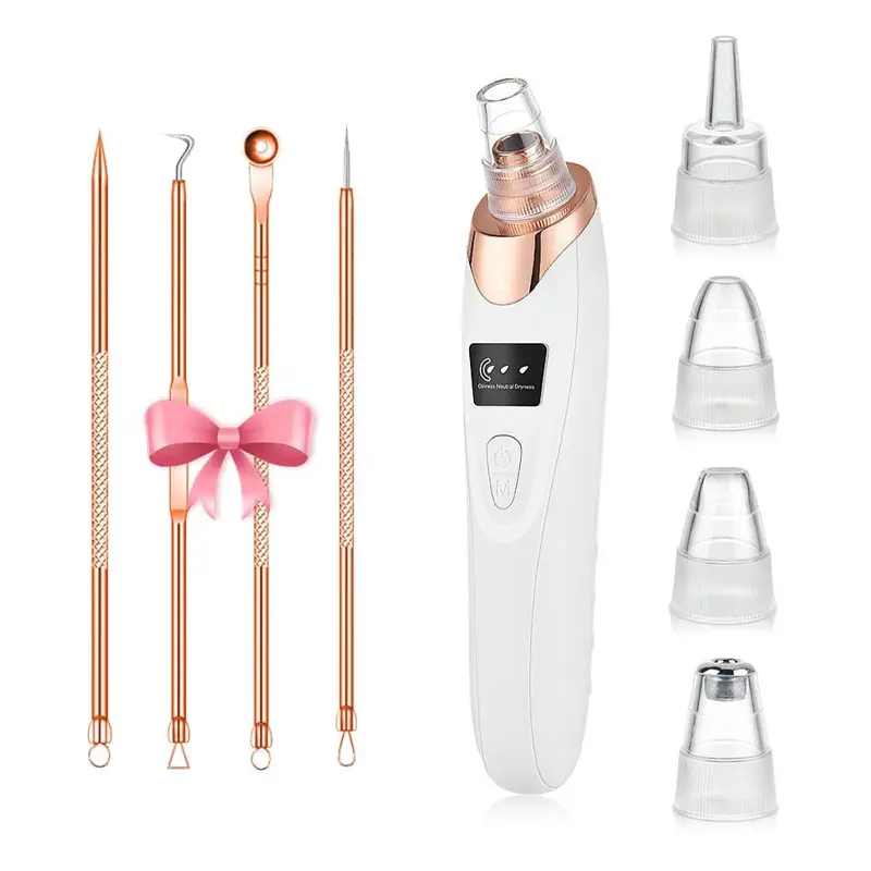 Rechargeable Blackhead Vacuum Remover 3-Level Suction Power 5 Suction Heads Facial Extractor Tool for Home Skin Care