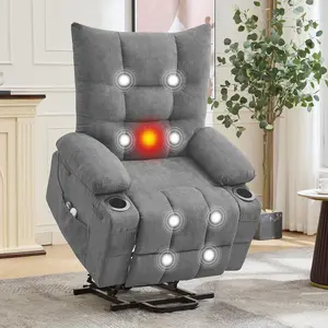 Power Lift Recliner Chair for Elderly - Electric Massage & Heat Recliner with 45°Assist Stand,Living Room Sofa for Small Space Furniture,Swivel Rocker with Cup Holders,Reclining Lounge for Adults,Gray