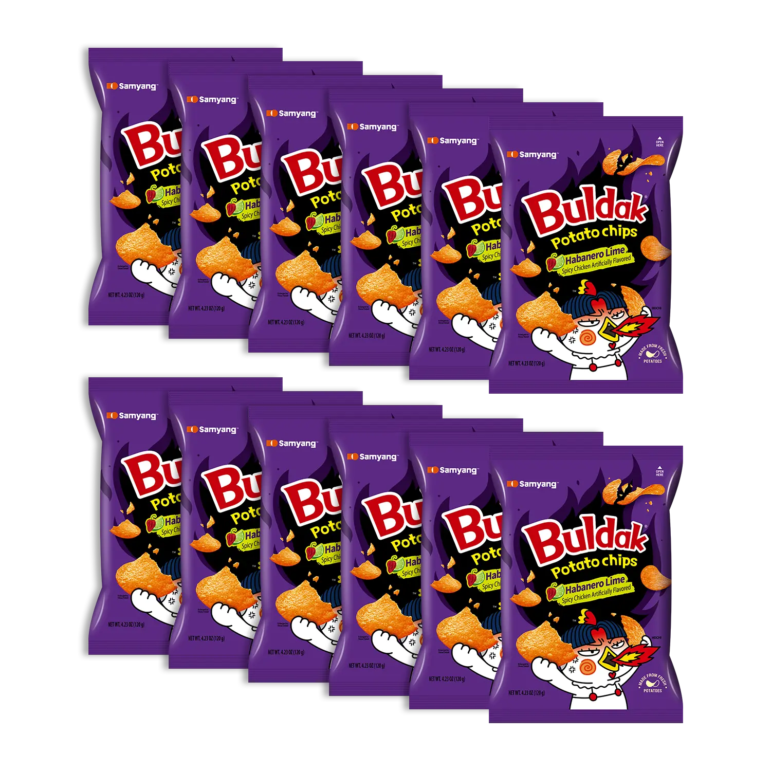 Buldak Potato Chips Habanero and Lime Flavor [4.23 OZ (120g) x 12 Bags]