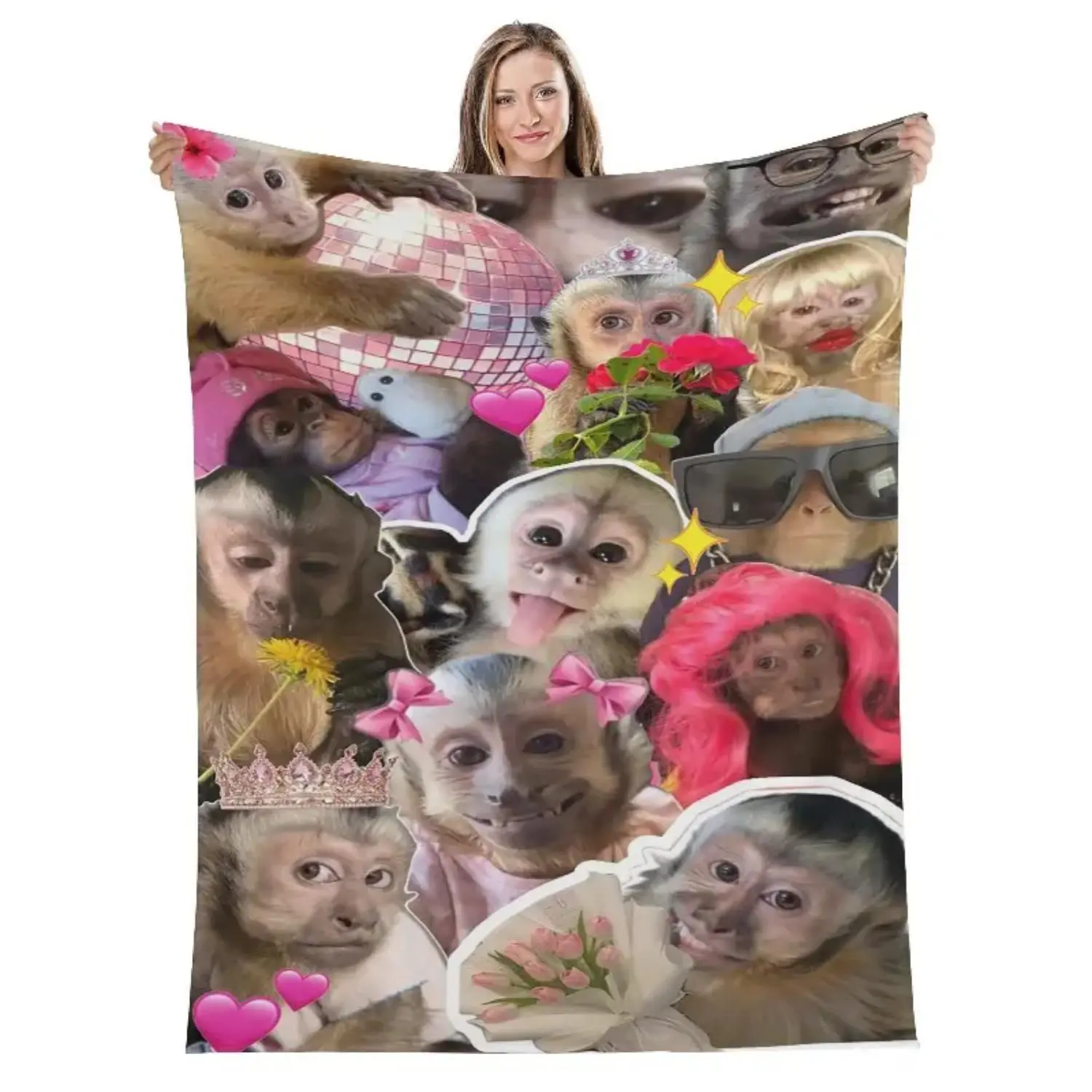 Funny Monkey Face Blanket, Soft Flannel Throw for Home Decor & Camping, Unique Gift for Animal Lovers, Warm & Durable Design Christmas gift