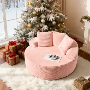 POUUIN 59in Boneless Modern Sofa - Comfy Corduroy Convertible Sofa Bed with O-Shape Chaise Lounge, Plush Pillows, High-Resilience Foam, Pocket Springs, 450LBS Capacity, No-Assembly Modern Upholstered Modular Cloud Couch for Living Room, Comfy Corduroy Sof