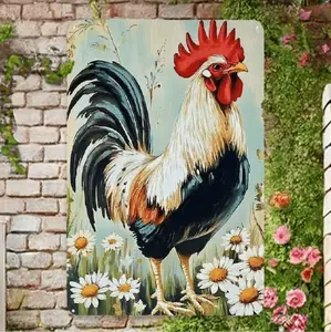 Vintage Rooster Metal Sign] Vintage Rooster Metal Tin Sign Weather-Resistant Wall Art for Home &amp; Bar Decor - Easy Hang, No Power Needed