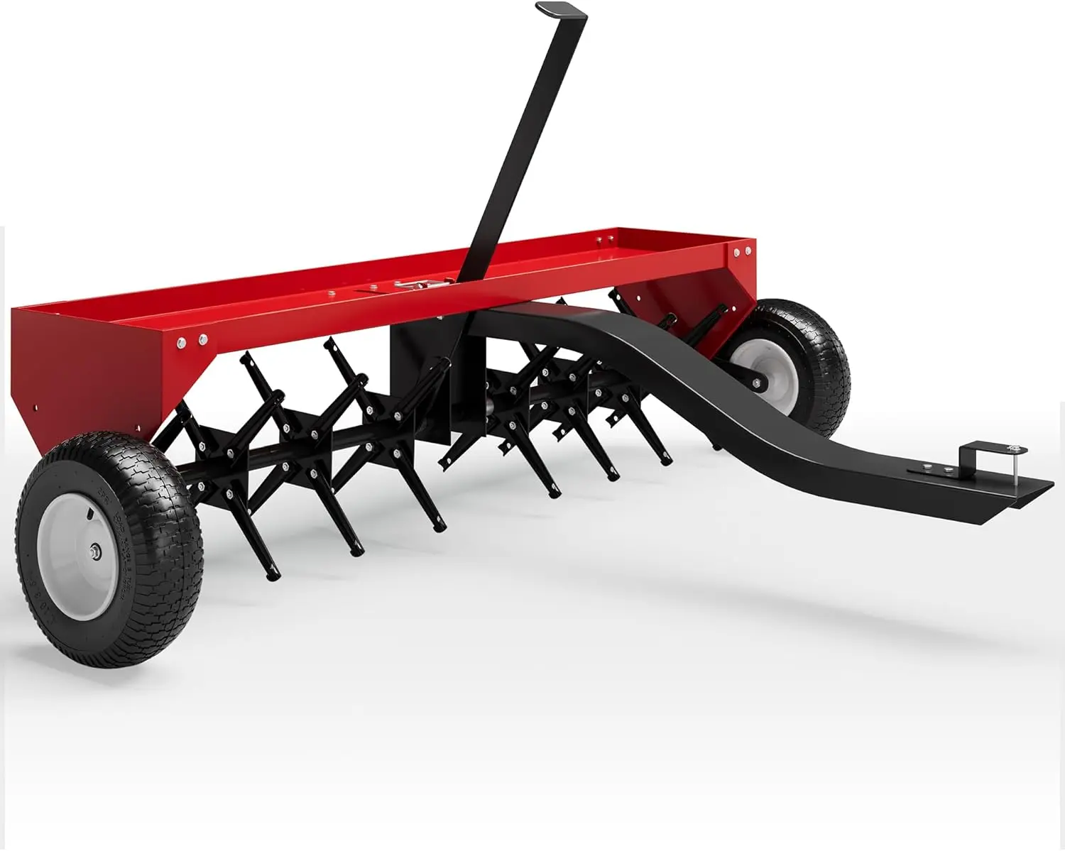 Red 48-Inch Tow Behind Plug Aerator for Lawn Tractor & ATV, 24 Steel Tines & 150 Lb Weight Tray, Universal Hitch with Inflatable Wheels, Effective Soil Aeration for Lawn, Garden, Farm