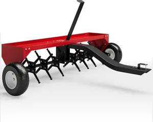 Red 48-Inch Tow Behind Plug Aerator for Lawn Tractor & ATV, 24 Steel Tines & 150 Lb Weight Tray, Universal Hitch with Inflatable Wheels, Effective Soil Aeration for Lawn, Garden, Farm