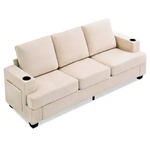 Modern Deep Seat 3-Seater Chenille Sofa – 89" Living Room Couch with Cup Holders, Side Storage Pockets, Comfortable Sectional, Sturdy Build