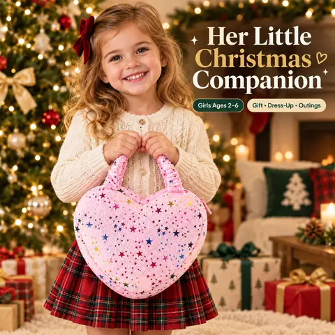 Toddler Girls' Plush  Handbag Set with 3D Ears & Sequins, 2 to 6 Years Cute Lightweight Tote & Heart Coin Purse, Easter Spring Festive Gift, Kids' Fashion Accessory, Soft 3D Ears, Sweet Sleepy Kitty Face