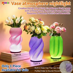 3D Printed Decorative Vase Table Lamp, Flower Design, Modern Creative Design, Romantic LED Atmosphere Light, USB Powered Dimmable Nightlight for Bedroom