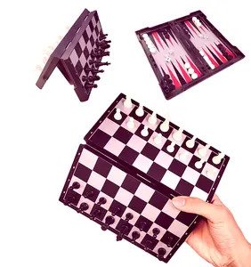 7.87" Small Magnetic Chess Sets - 3 in 1 Travel Chess Checkers Backgammon Set with Folding Case - Portable Elastic Bag(Mini)