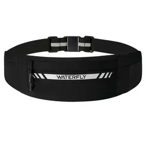 WATERFLY Running Belt Fanny Pack: Slim Breathable 4 Pocket Waist Bag for Men Women Sport Workout Exercise Fitness Phone Holder - Runner Marathon Jogging Waistband Fits ALL Phones